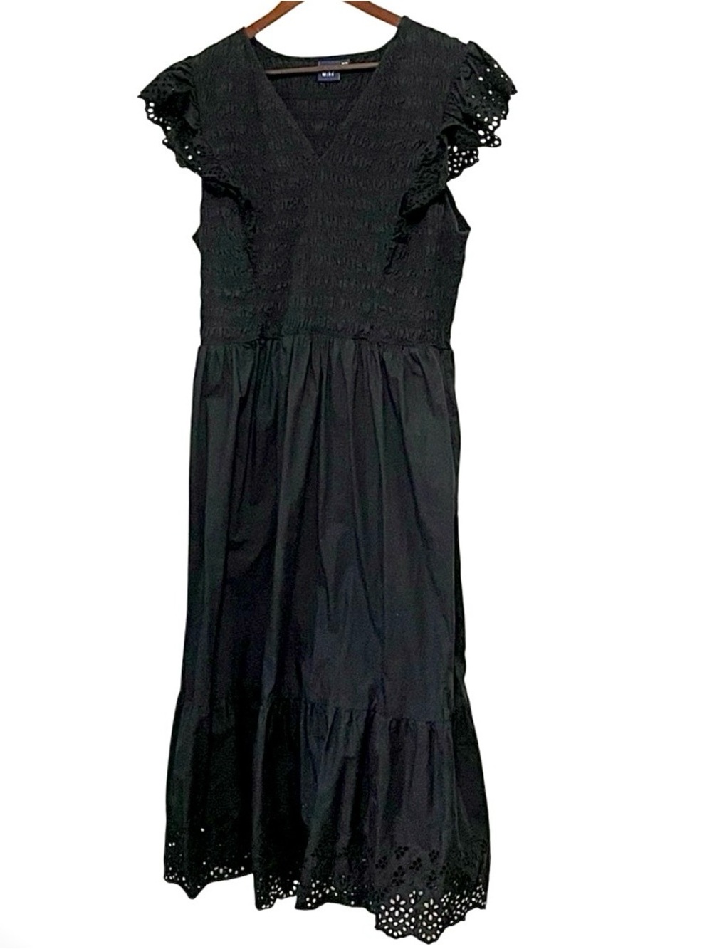 Gap Black Eyelet Midi Dress with Smocked Bodice XXL